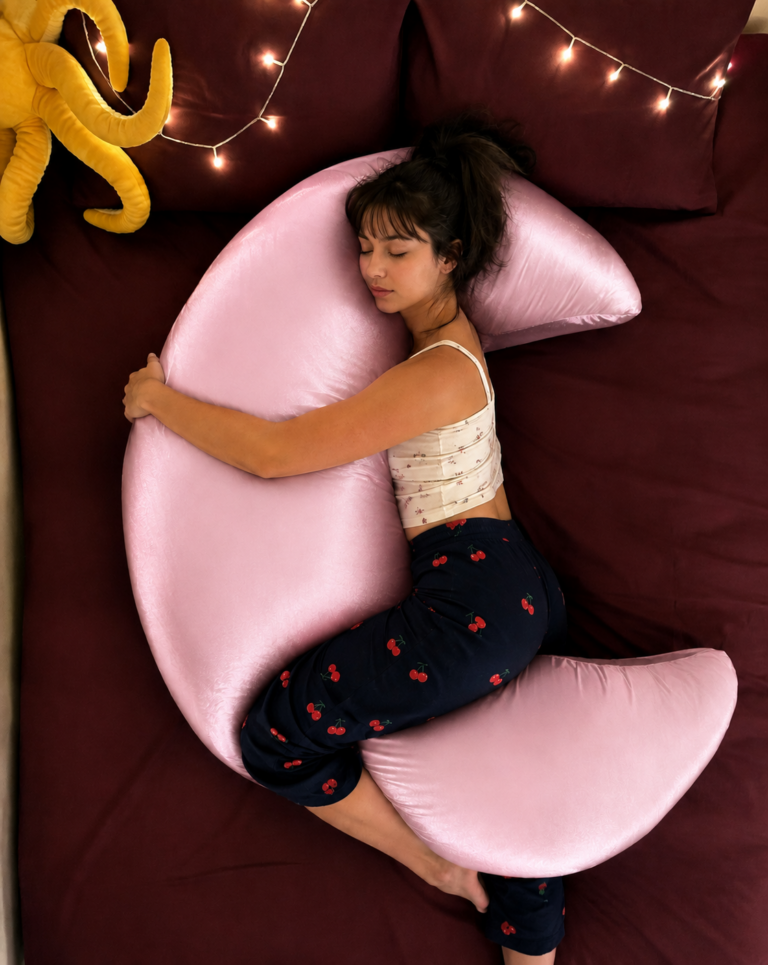 📏 Product Specifications * Product: Premium Solid Fiber Moon Pillow With Baby Pink Colour Cover Pillow * Size: ৫ ফুট (লম্বা ৬০ ইঞ্চি ) × ২৩ ইঞ্চি (চওড়া) * Filling: Premium Solid Fiber * Cover Material: Premium Satin Fabric * Cover: Washable & Removable * Shape: Moon / Crescent Shape * Weight: ৫ কেজি (১০০-২০০ গ্রাম কম বেশি হতে পারে) * Guarantee: ৫ বছরের Solid Fiber Guarantee * Cover Colour : Baby Pink Cover