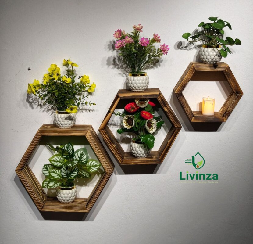 Hexagon Room Square Wall Shelf Combo for home wall decoration