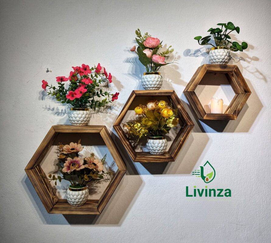 Hexagon Room Square Wall Shelf Combo for home wall decoration
