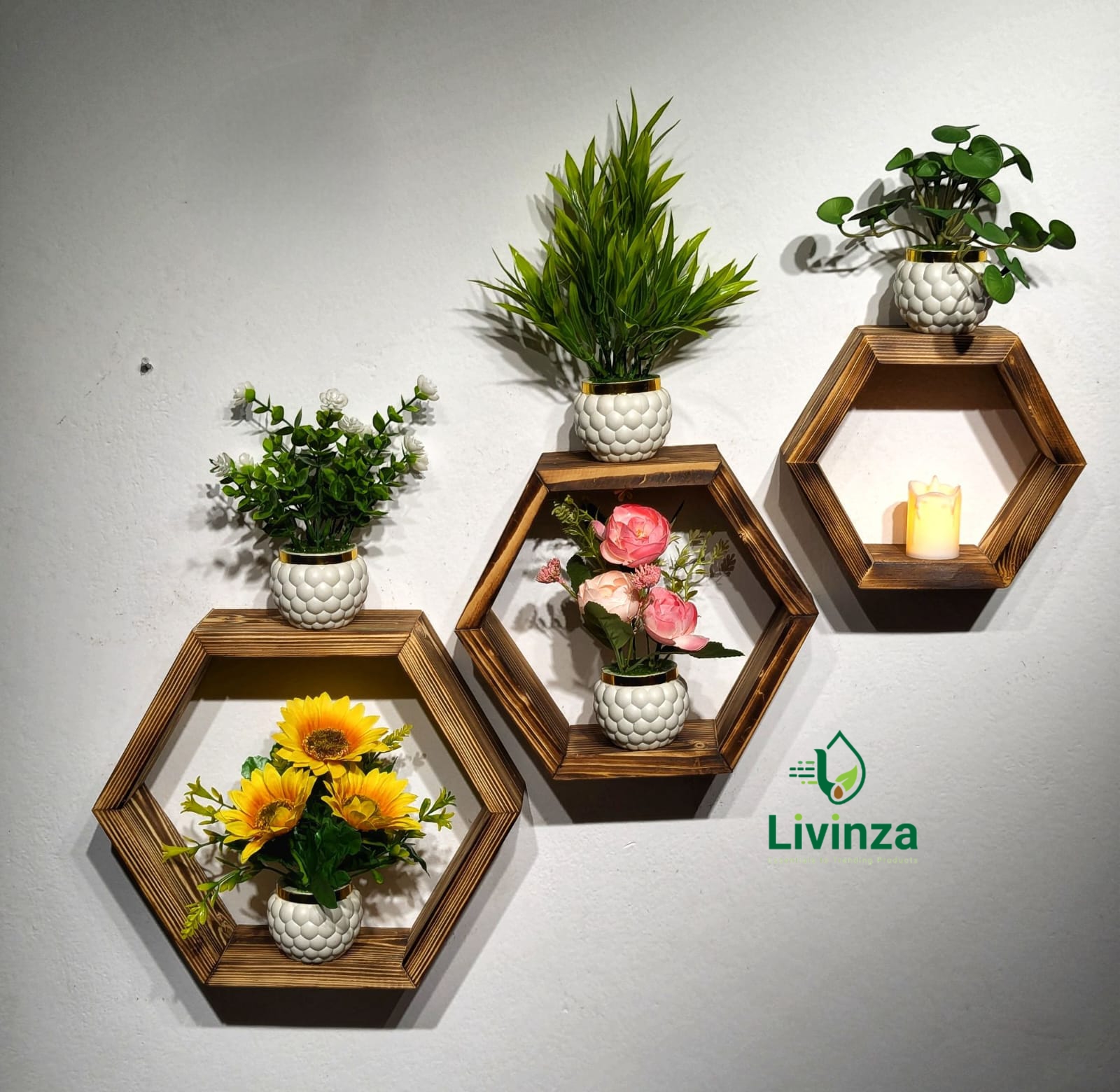 Hexagon Room Square Wall Shelf Combo for home wall decoration Hexagon + Room + Square Wall Shelf Combo | Stylish Wall Decor