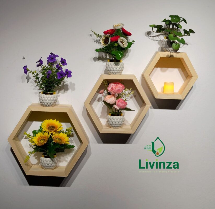 Hexagon + Room + Square Wall Shelf Combo | Stylish Wall Decor